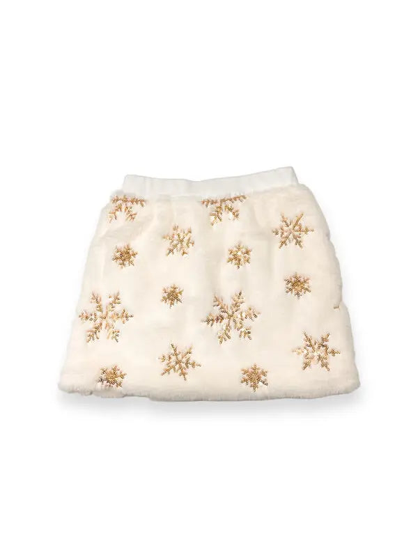 Sequin Snowflake Fur Skirt