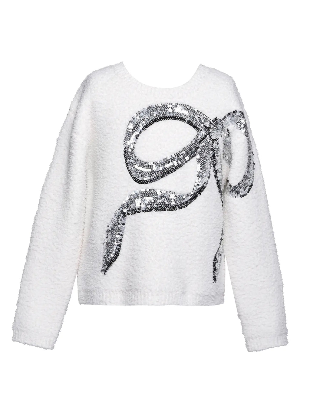 Knit Pullover Sweater w/ Sequin Embroidered Bow