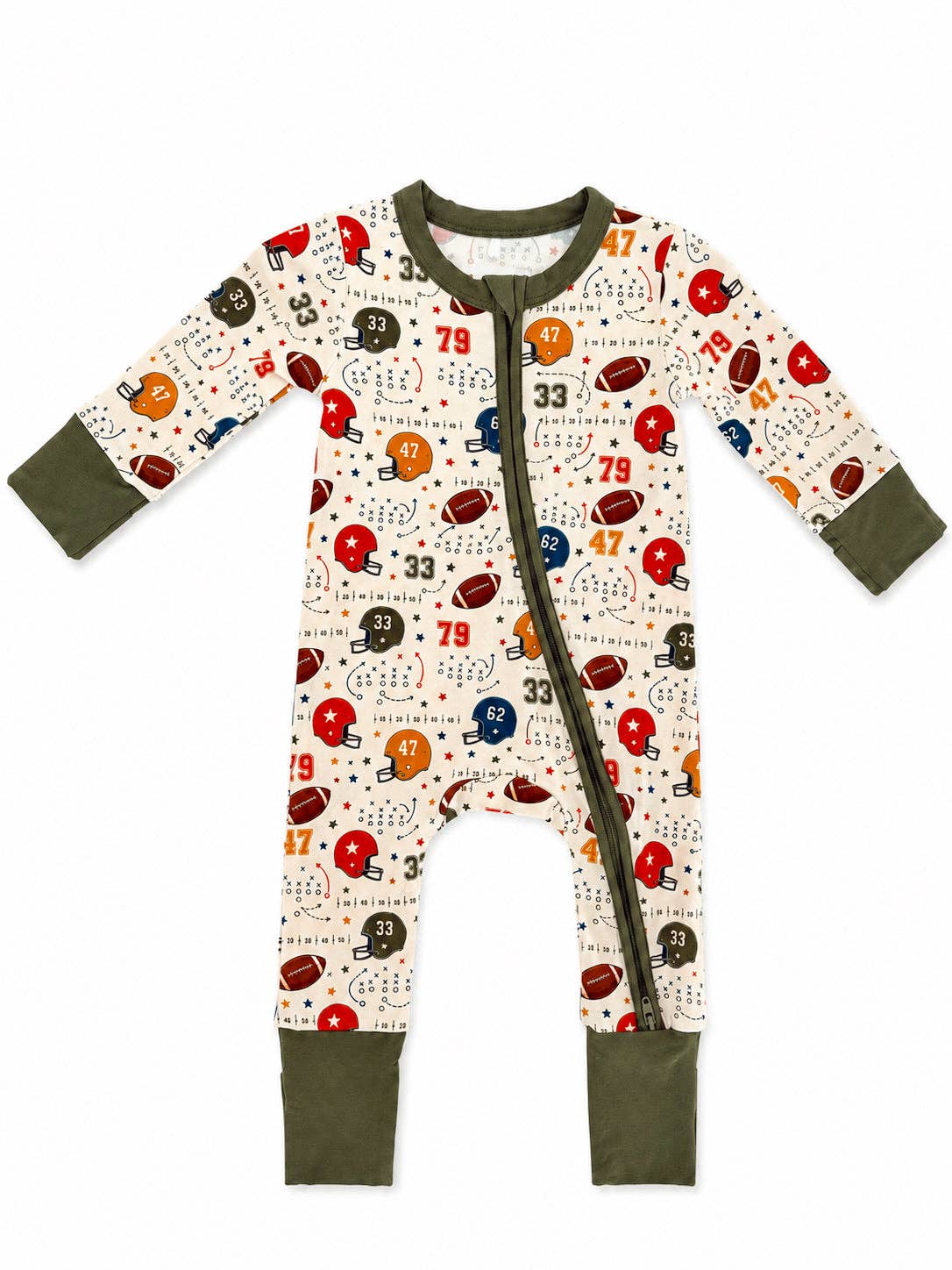 2-Way Zip Romper, Vintage Football Playbook