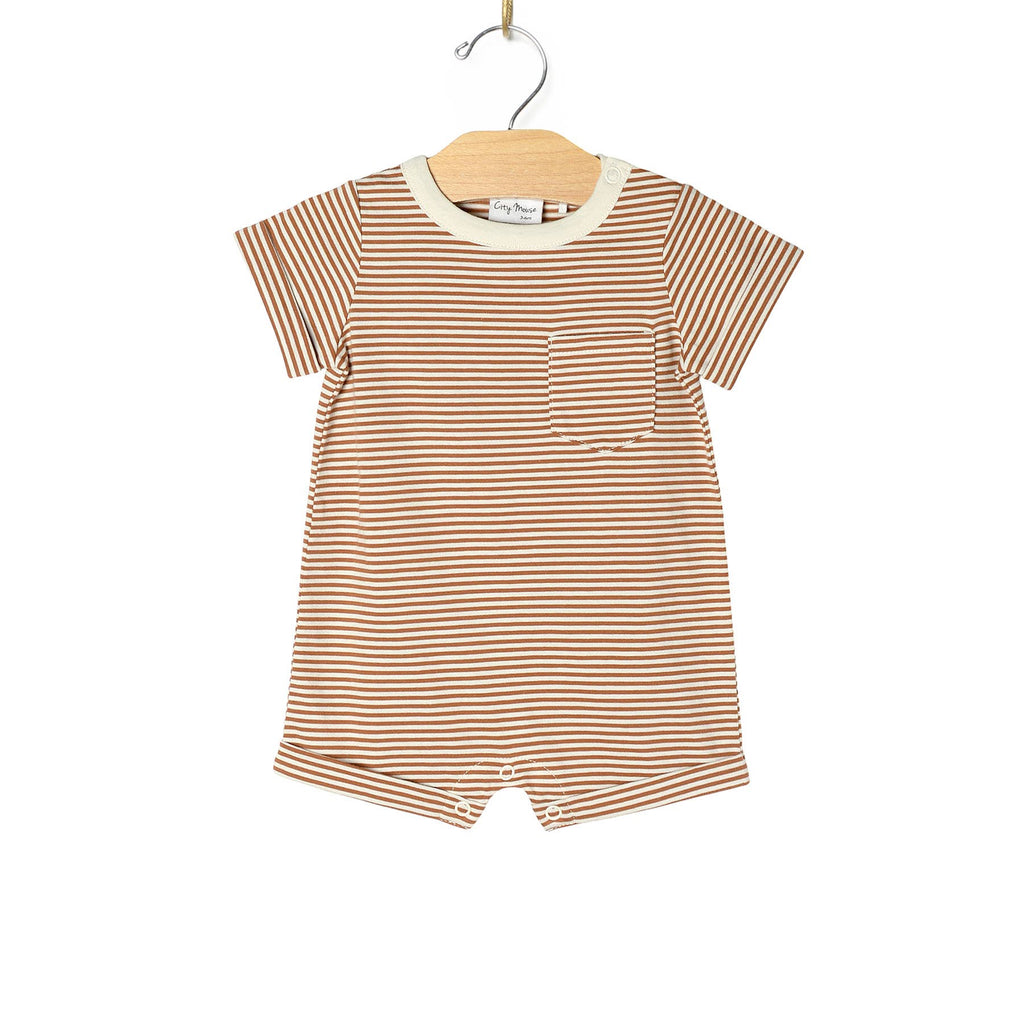 Baby Spring & Summer Short Sleeve Romper- Toffee Stripe