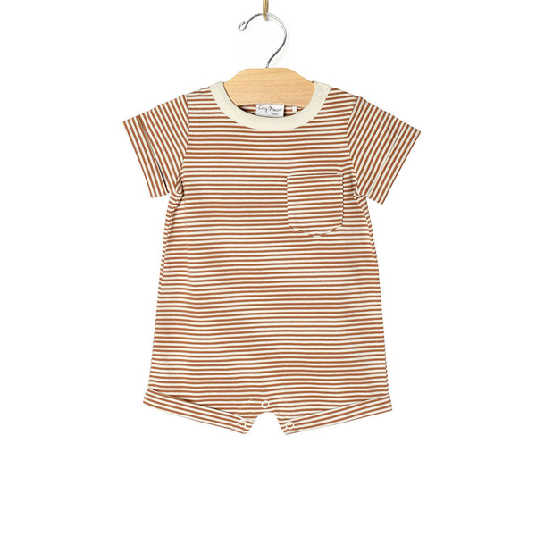 Baby Spring & Summer Short Sleeve Romper- Toffee Stripe