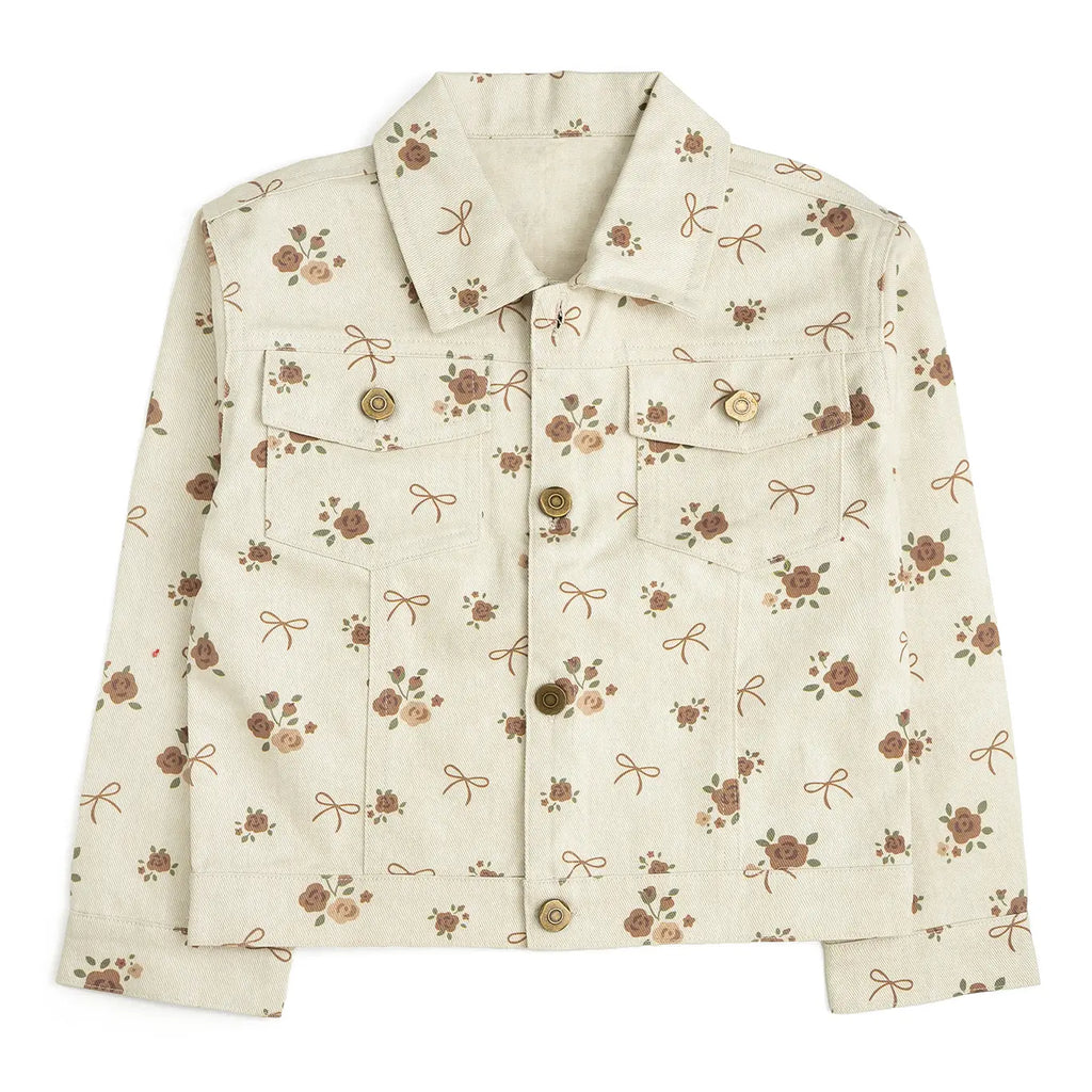 Mocha Floral Denim Jacket - Kids Boutique Clothing