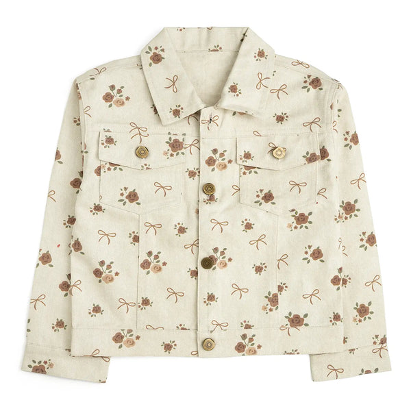 Mocha Floral Denim Jacket - Kids Boutique Clothing