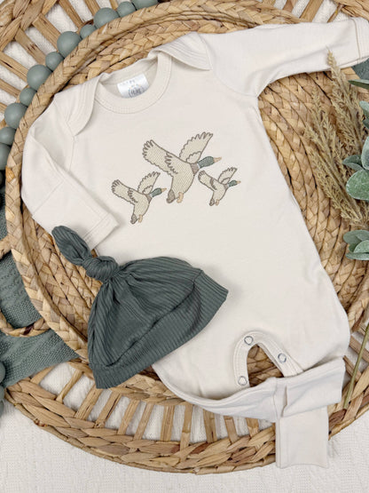 Mallard duck baby footie - Hat Set