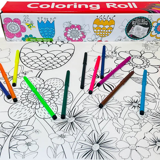 Reusable Jumbo Coloring Roll w/ Markers - Field of Flowers