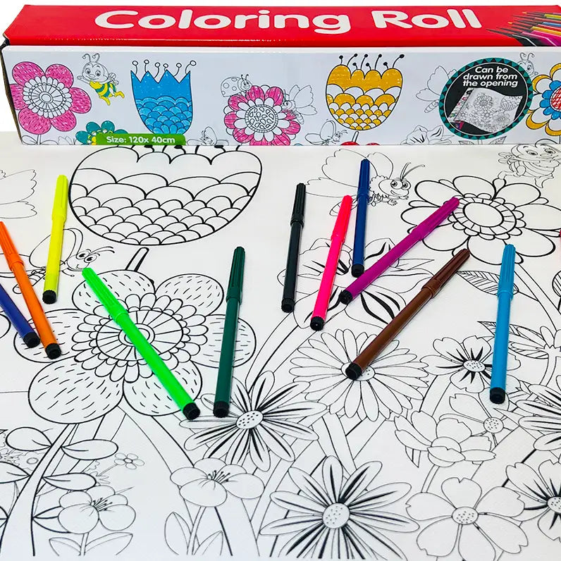 Reusable Jumbo Coloring Roll w/ Markers - Field of Flowers