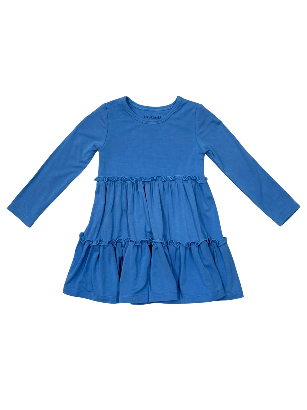 GIRLS LONG SLEEVE DOUBLE TIERED DRESS - Stonewash