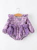 Fall Lavender Floral Print Girls Long Sleeve Romper