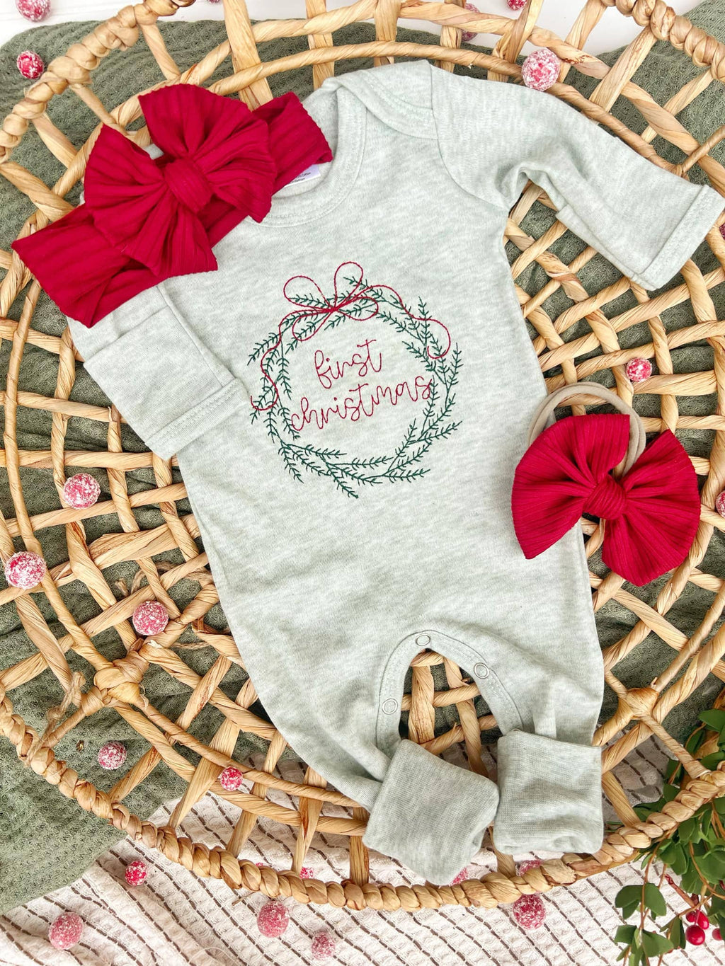 Sage Green First Christmas Wreath Outfit