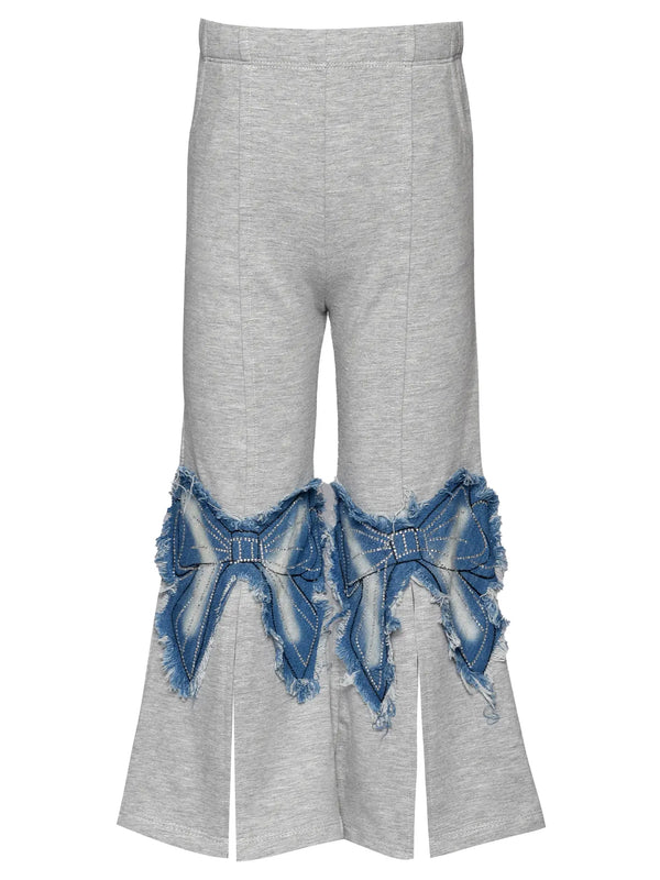 Flared Pants w/ Denim Bow Patch Detail