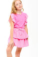 Embroidered Eyelet Tiered Ruffle Skort - Pink