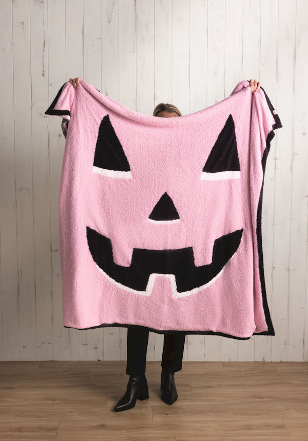 Pink Jack-O-Lantern Chenille Blanket