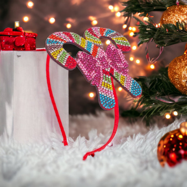 CRYSTAL DESIGN DOUBLE CANDY CANE HEADBAND - Rainbow