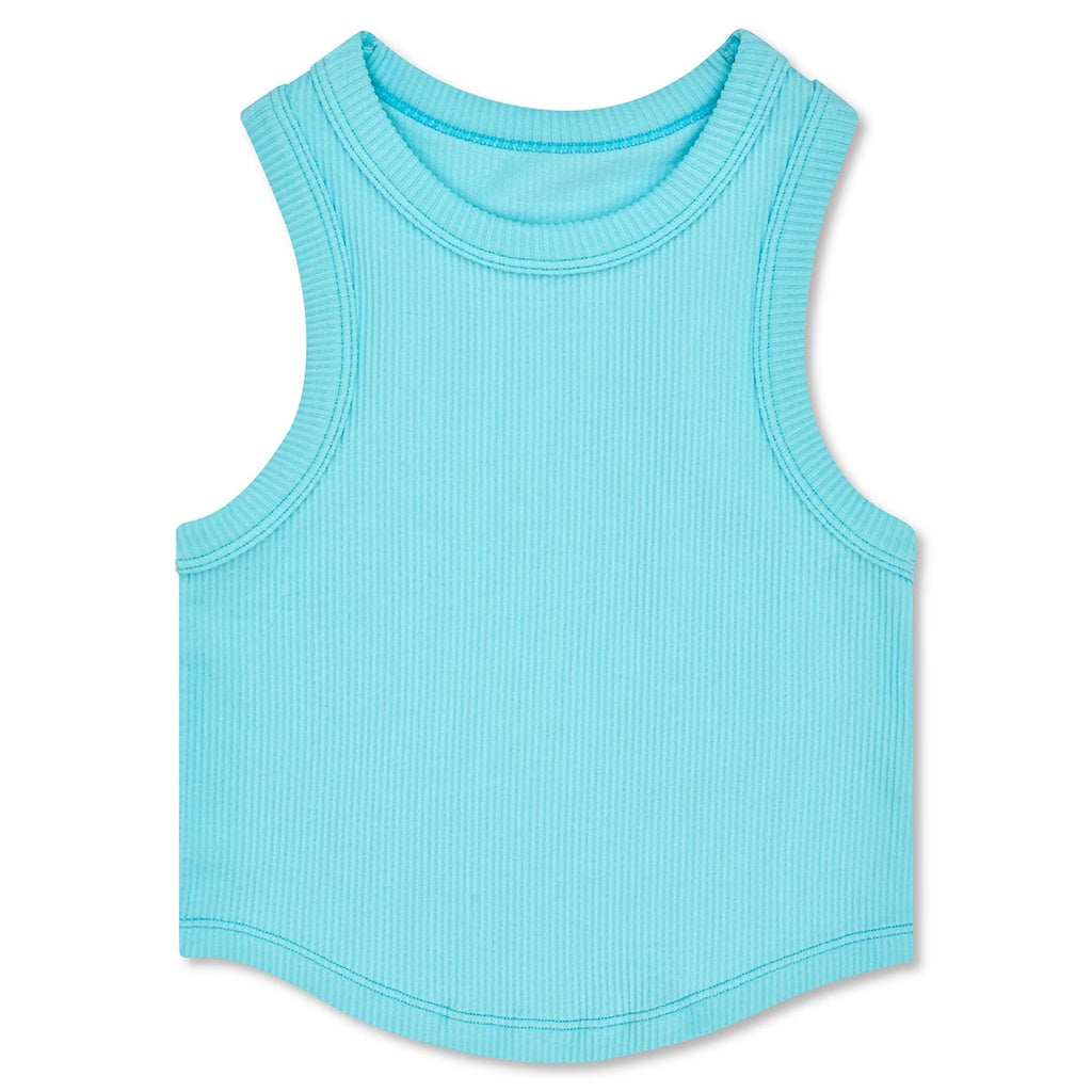 Ice Blue Cropped Racer Back Tank Top