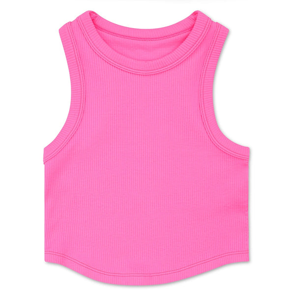 Bright Pink Cropped Racer Back Tank Top