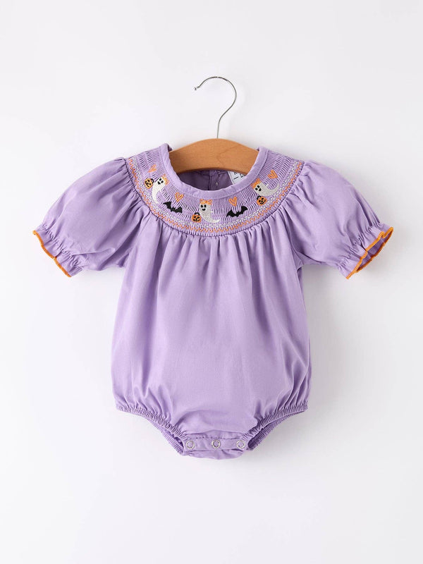 Purple Halloween Smock Embroidery Baby Girl Romper