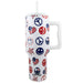 America Star, Peace & Happy Face 38 Oz Tumbler w/ Handle: White