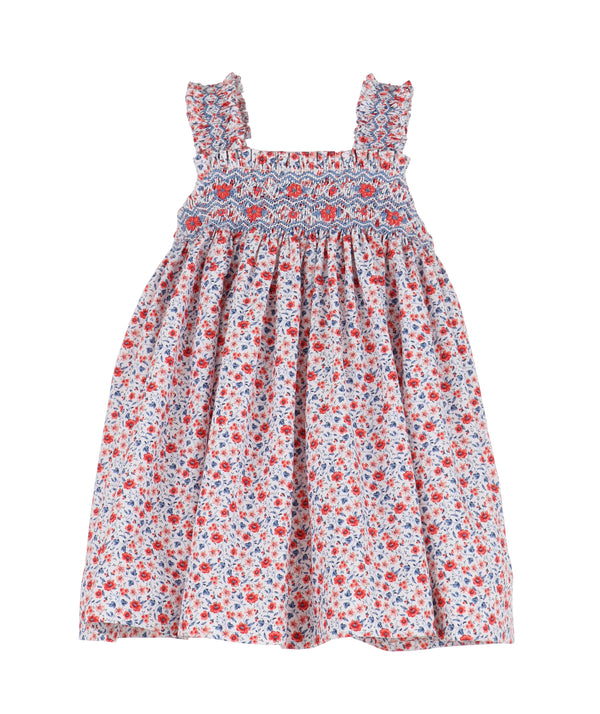 Luli and Me Rose Floral Strappy Smock Dress - Navy
