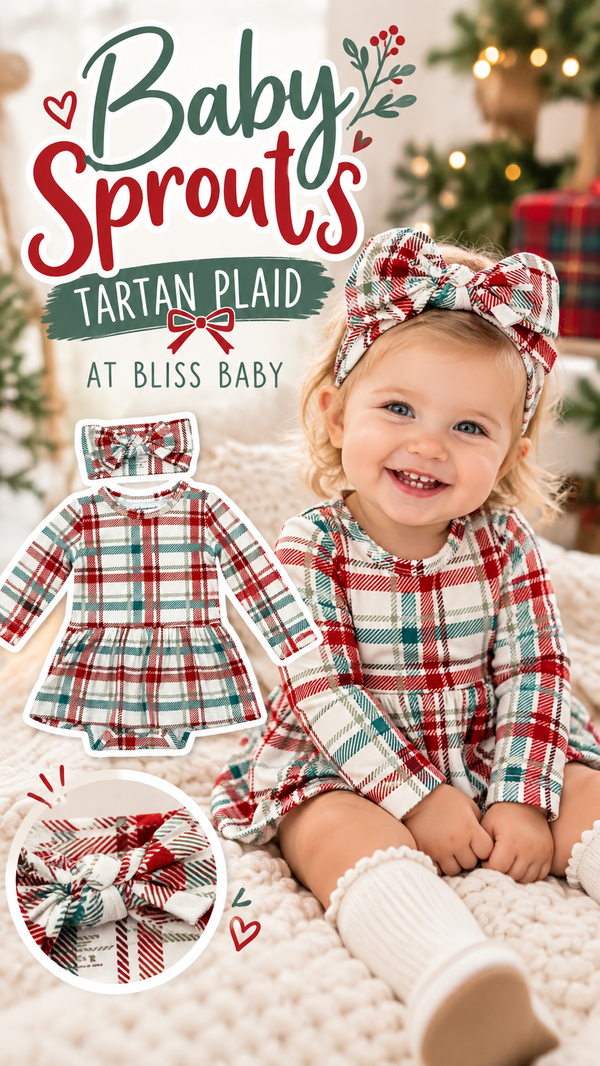 BABY GIRL LONG SLEEVE BODYSUIT DRESS SET - Plaid