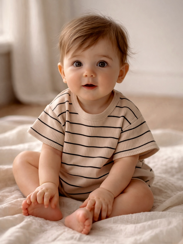 Tan/Black Stripe / Ribbed T-Shirt Bubble
