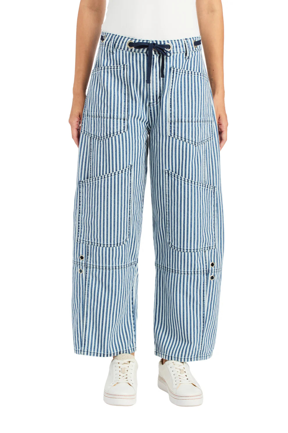 Grommet waist patched wide leg