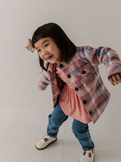 KID'S HOODED SHACKET - PINK-BLUE PLAID
