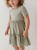 GIRLS SHORT SLEEVE DOUBLE TIERED DRESS - SAGE