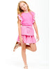 Embroidered Eyelet Tiered Ruffle Skort - Pink