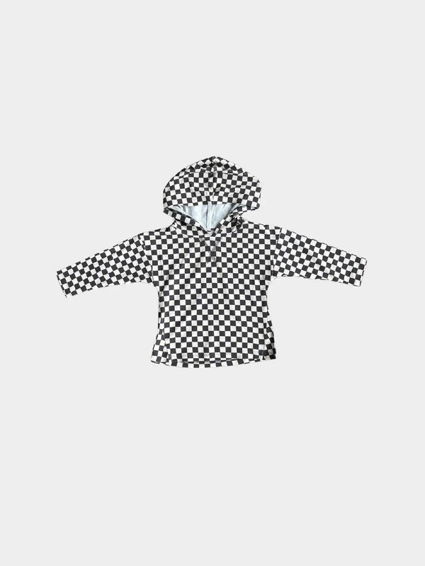 Boy's Jersey Hoodie - Checkered in Gray Wash