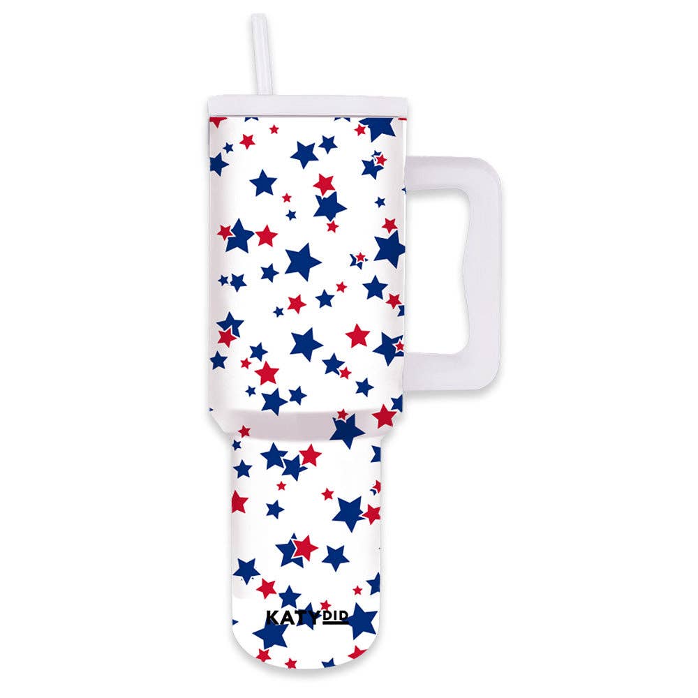 Red, White, Blue STAR 38 Oz Tumbler w/ Handle: White