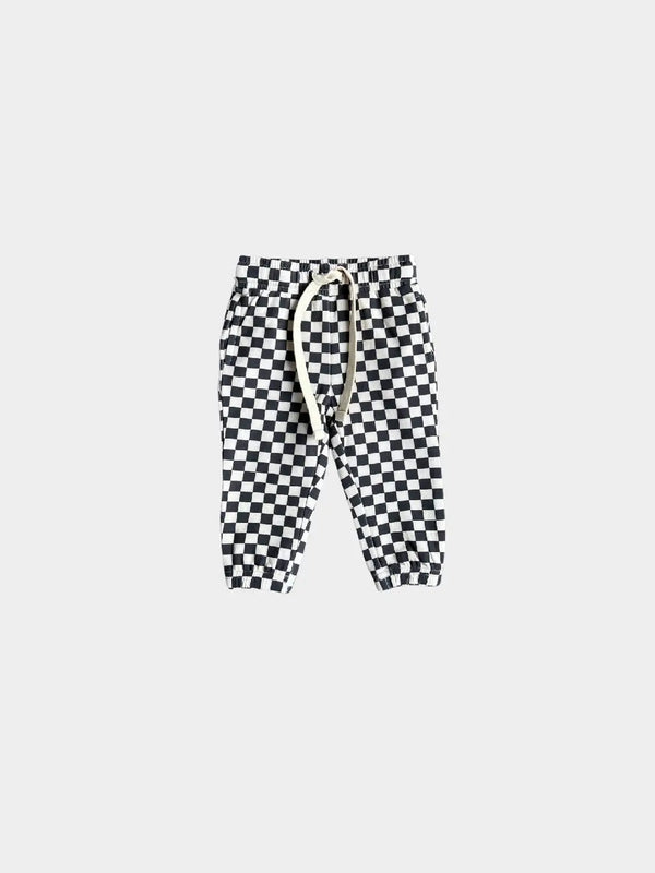 Boy's Joggers - Checkered in Gray Wash