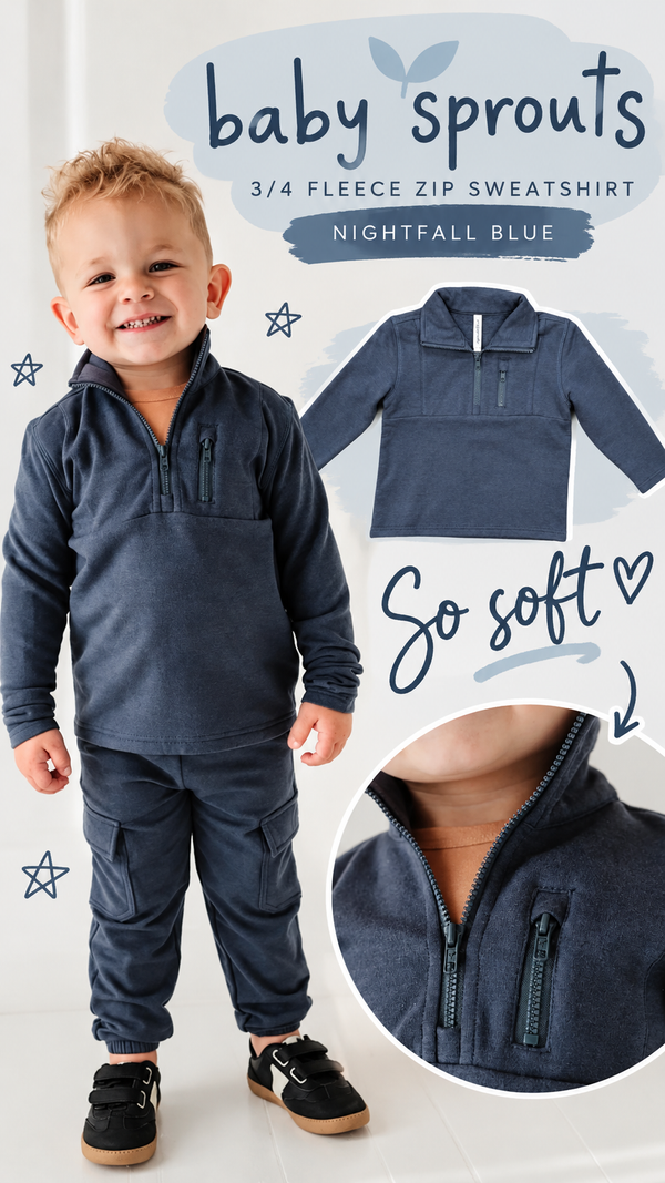 BOYS 3/4 FLEECE ZIP SWEATSHIRT - NIGHTFALL BLUE