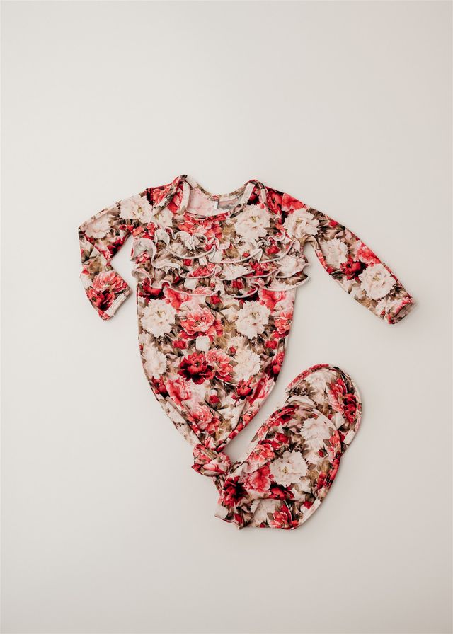 Crimson Bloom Knot Gown NB