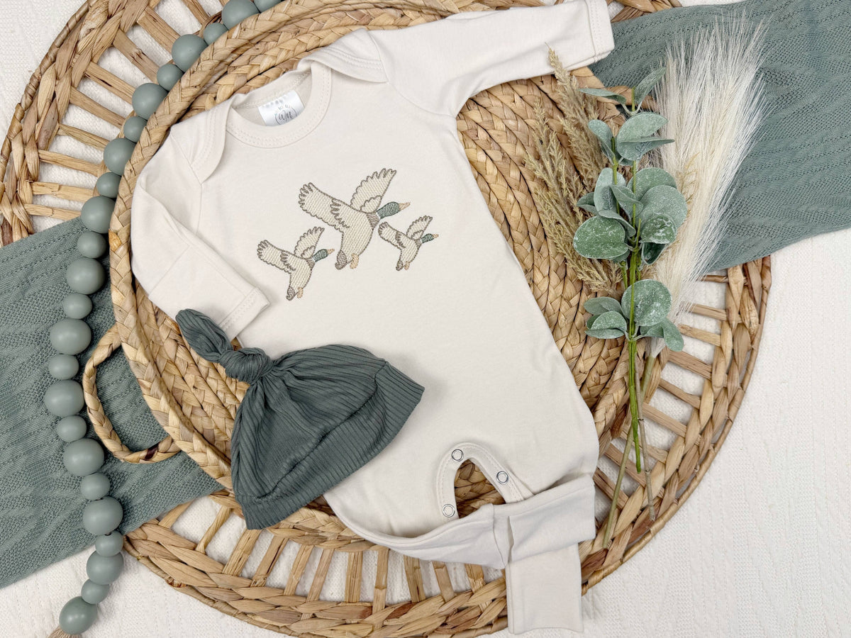 Mallard duck baby footie - Hat Set