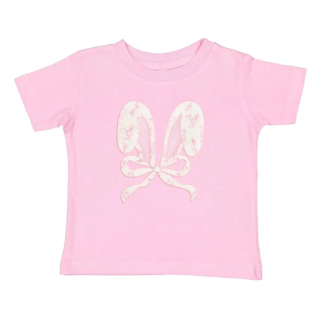 Lace Bunny Bow Patch Easter Short Sleeve T-Shirt - Pink