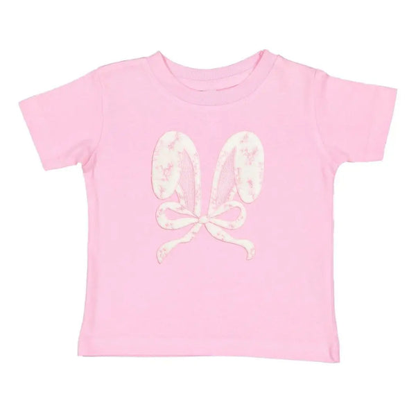 Lace Bunny Bow Patch Easter Short Sleeve T-Shirt - Pink