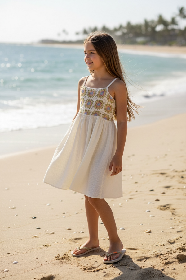 TEEN CROCHET SUNDRESS CITRON DAISY CHECK