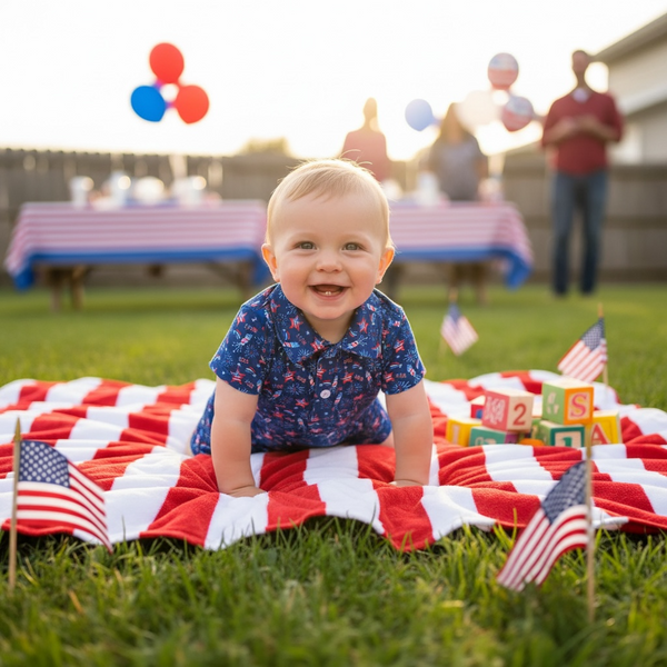 Baby Boys Red White & Boom Fireworks Performance Polo Romper