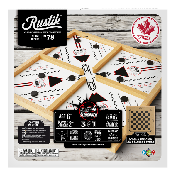 Rustik Crazy 4 Slingpuck 3-in-1 Game Board (with Chess & Checkers)