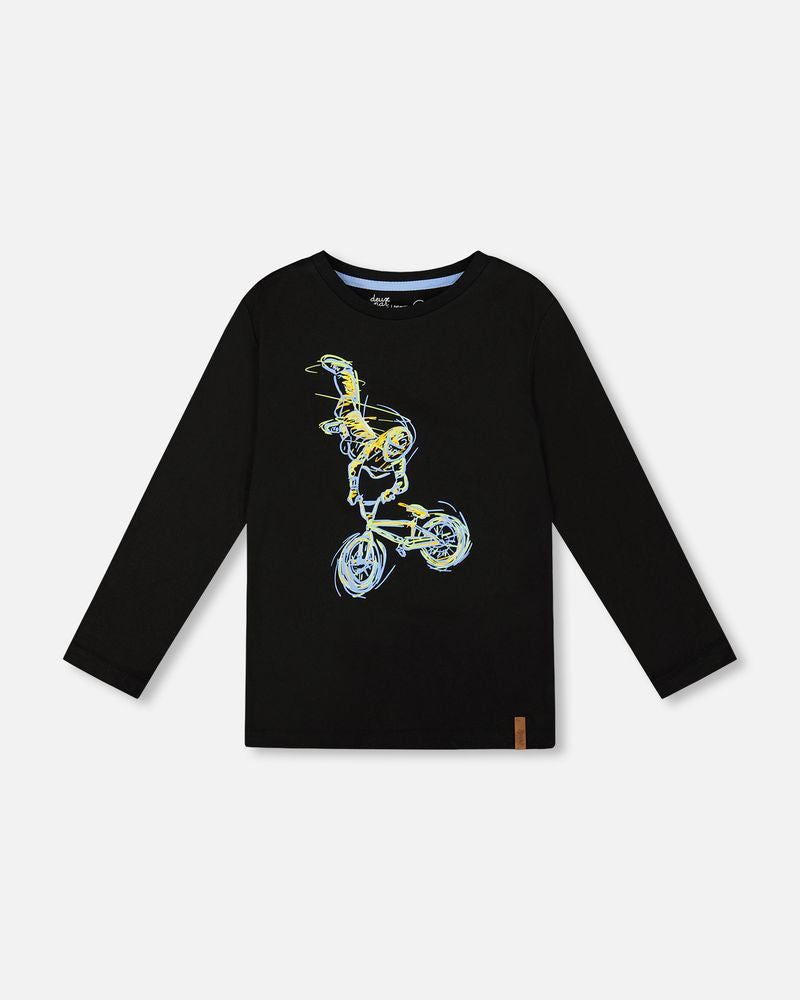 Long Sleeve Cotton Jersey Tee Shirt Black