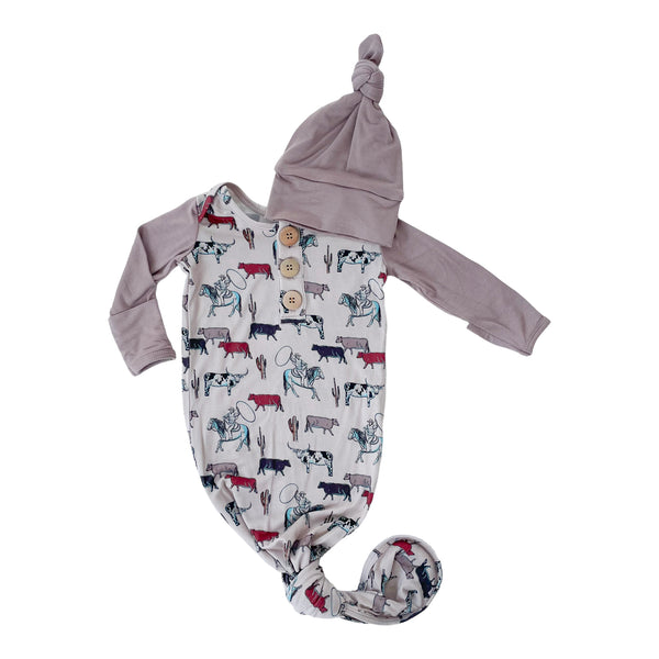 Bronco Knot Gown & Hat NB/0-3M