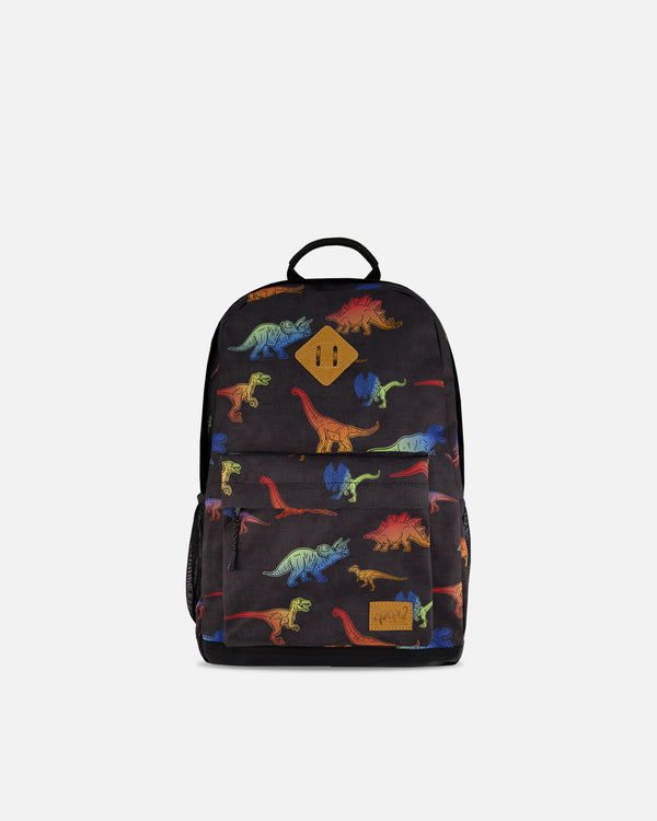Kids Backpack Black Dino Multicolor Print