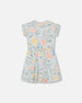 French Terry Dress Baby Blue With Printed Romantic Flower