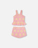 Terry Cloth Tank Top And Short Set Pink Printed Daisies