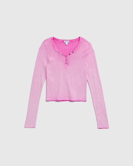 Girls Long Sleeve Vintage Henley - Strawberry Moon