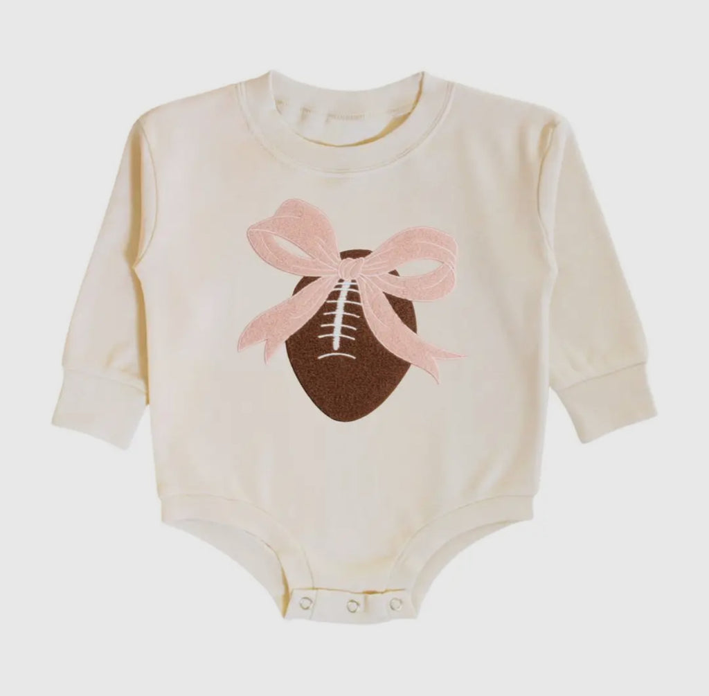 Coquette Football Patch Long Sleeve Romper - Natural