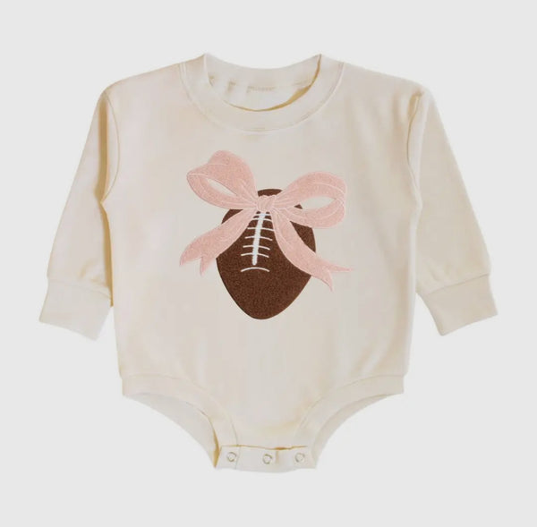 Coquette Football Patch Long Sleeve Romper - Natural