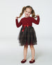 Bi-Material Dress With Glittering Tulle Skirt Red Plaid