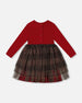 Bi-Material Dress With Glittering Tulle Skirt Red Plaid