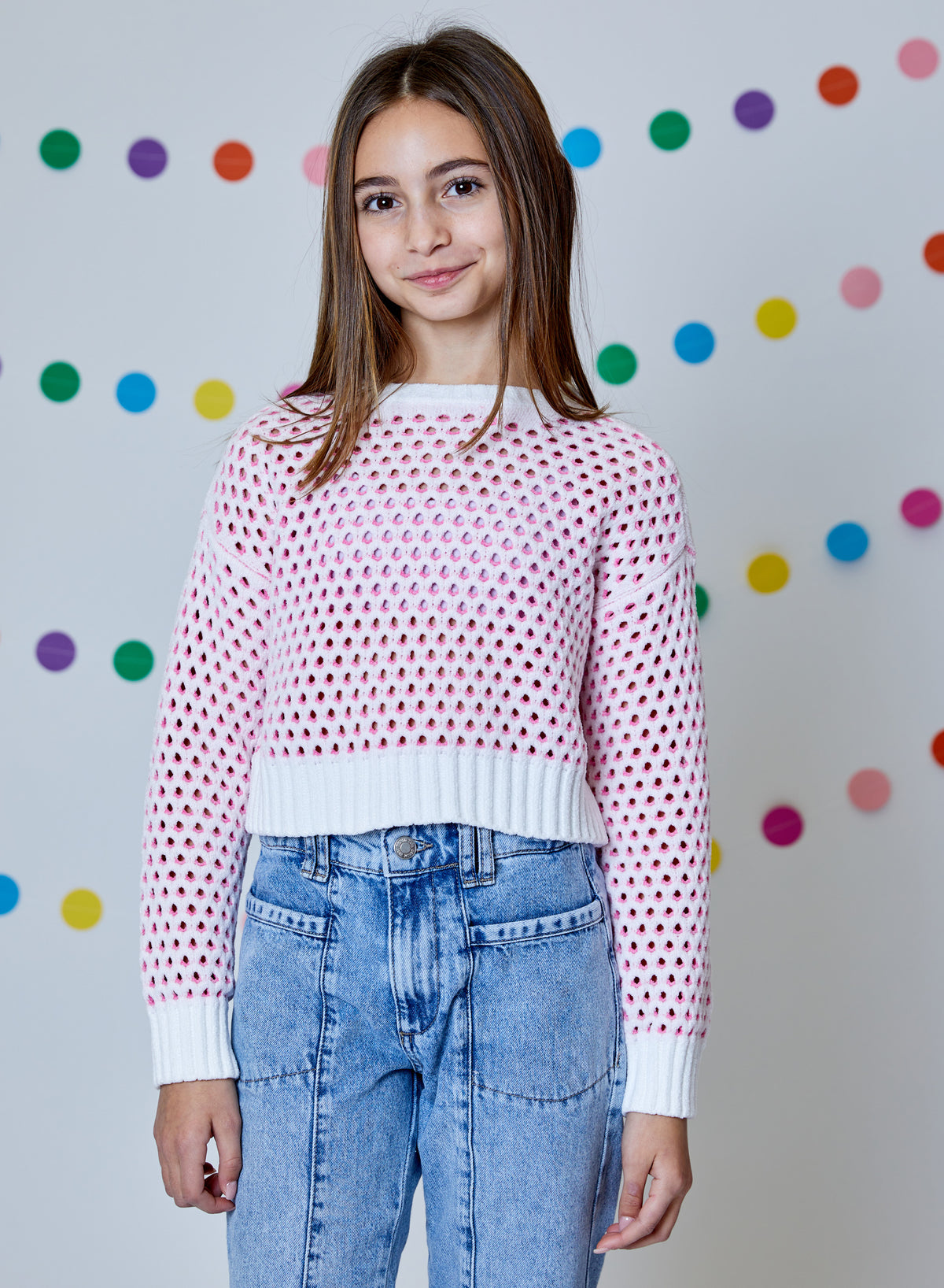 Pop Pink L/S TOP WINTER WHITE COMBO